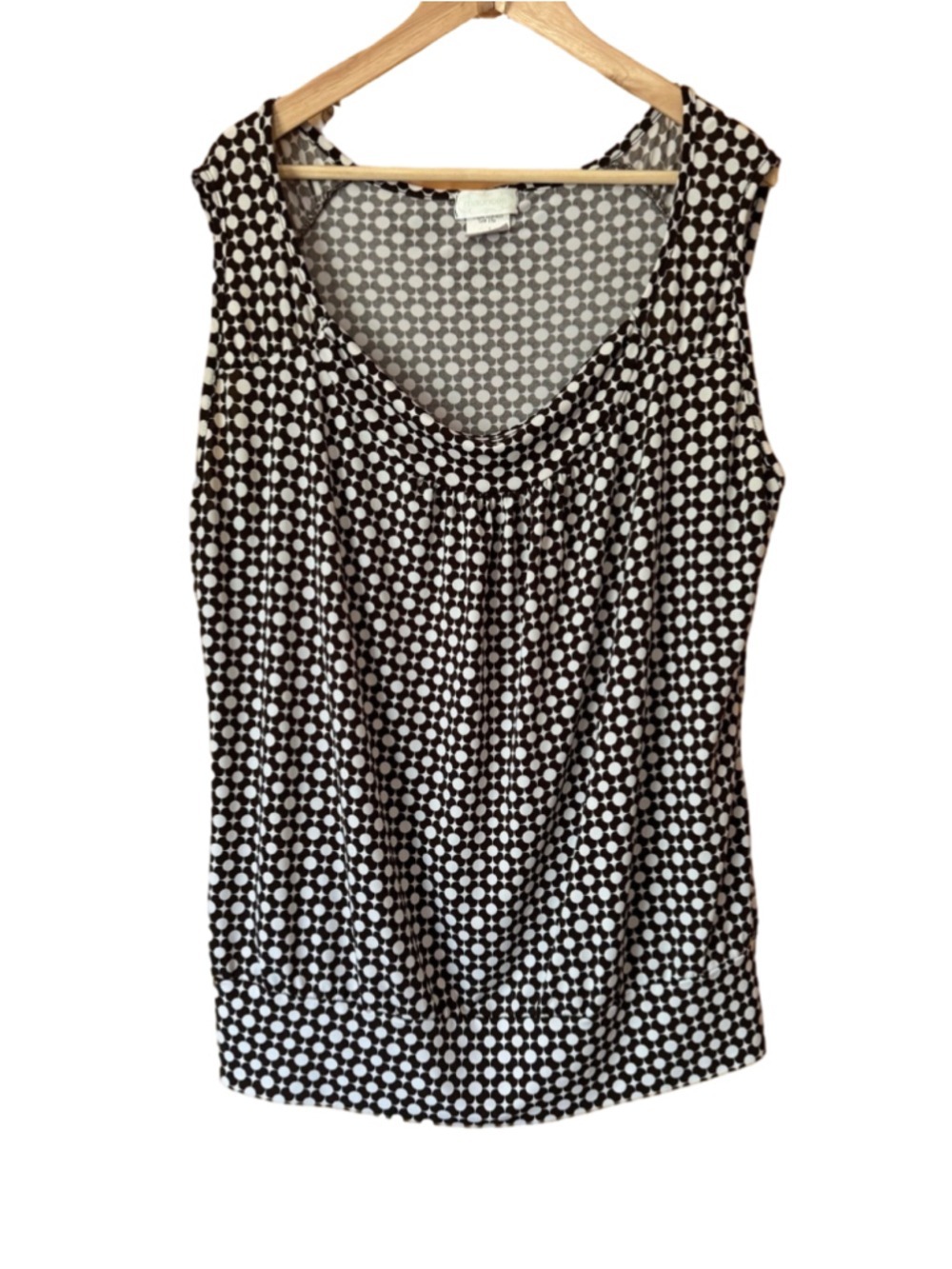 Vintage Maurices Brown & White Geometric Polka Dot Scoop Neck Tank size 1X